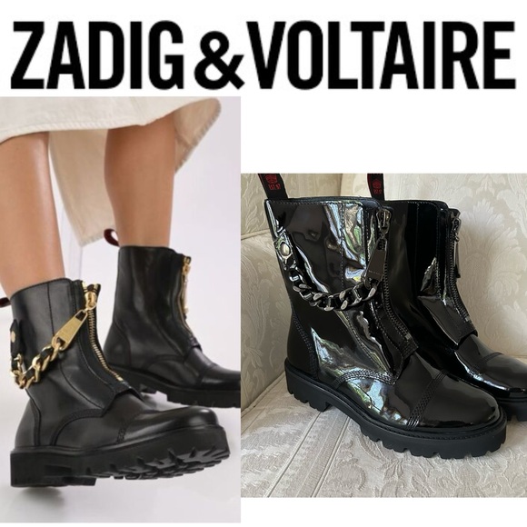 $598 Zadig & Voltaire Black Joe Cecilia Patent Leather Ankle Boots Size 39 - Picture 1 of 10